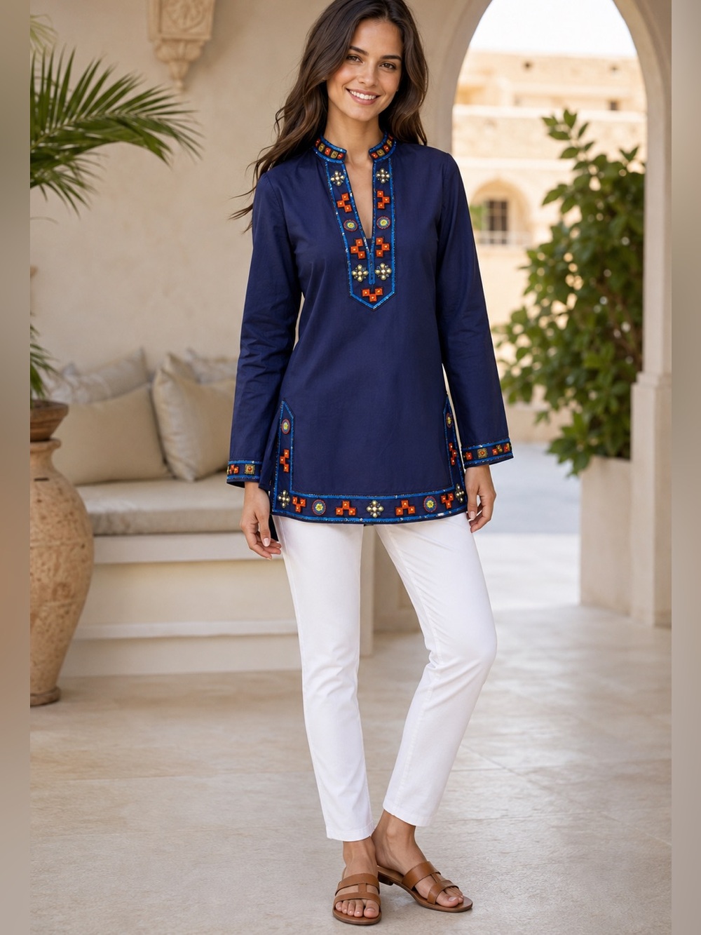 NWT Tory Burch Embellished Tory Tunic Navy Sea Size 2 – $325
